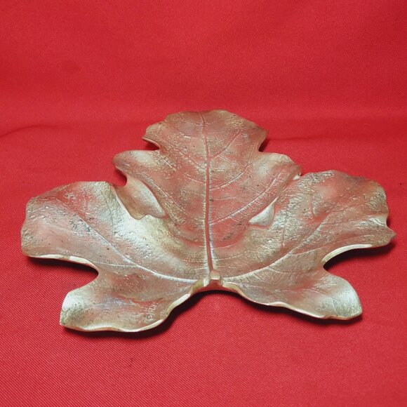 Cast Solid Brass Fig Leaf Dish Tray By Virginia Metalcrafters Circa 1948 - Picture 4 of 12